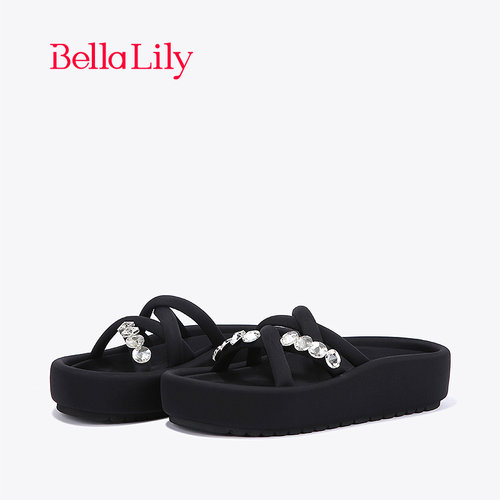 bellalily街头厚底外穿水钻拖鞋