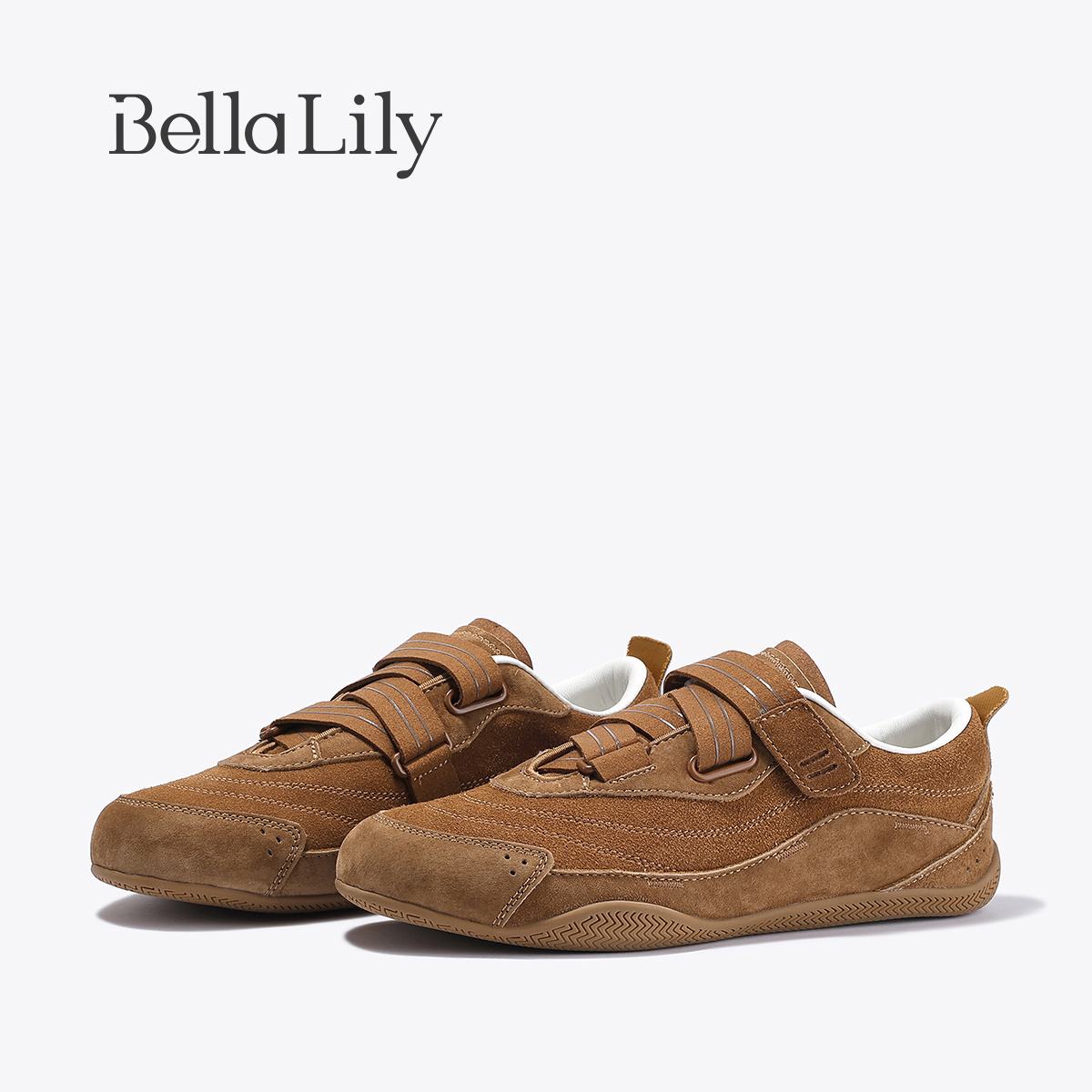 BellaLily2025秋季新款复古魔术贴牛皮德训鞋舒适百搭休闲运动鞋