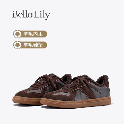 BellaLily新款羊毛保暖加棉女鞋舒适轻便板鞋复古德训鞋 - 封面