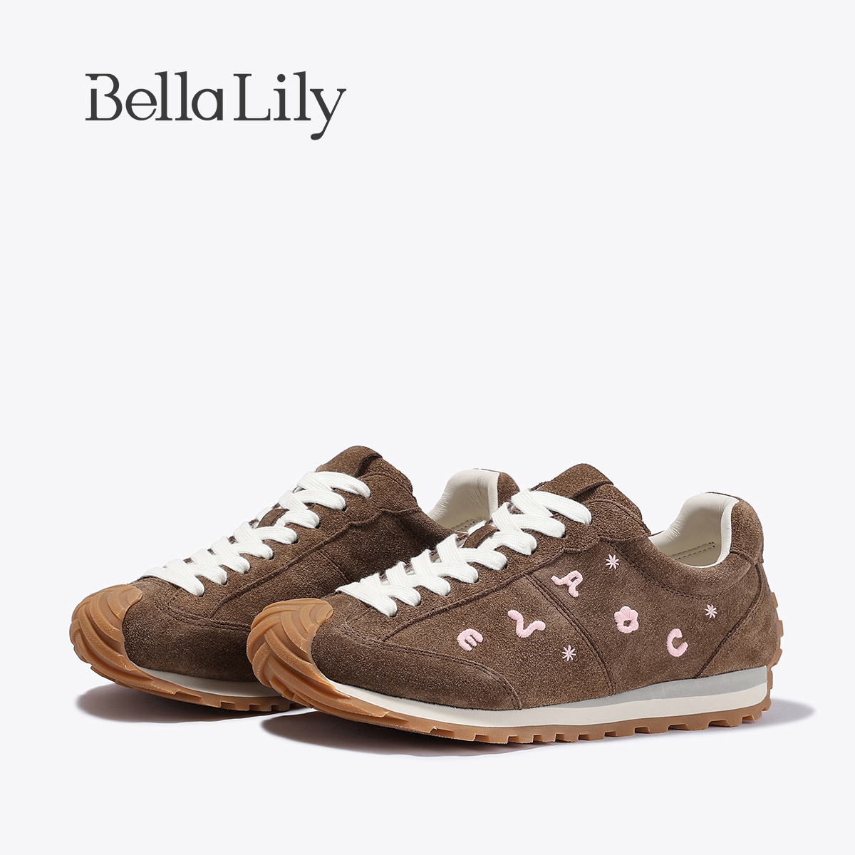 BellaLily2025秋季新款复古牛皮阿甘鞋女厚底增高鞋字母休闲鞋子