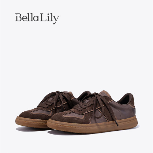 bellalily复古平底牛皮德训鞋