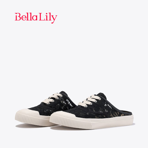 bellalily休闲平底蕾丝包头拖鞋