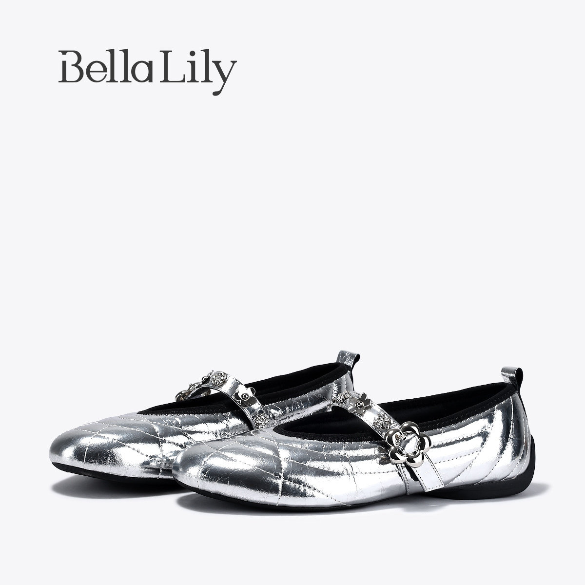 BellaLily2026春季新款银色韩版玛丽珍女牛皮小单鞋平底芭蕾舞鞋,女鞋,玛丽珍鞋,淘宝优惠券,粉丝福利购,淘宝优惠卷