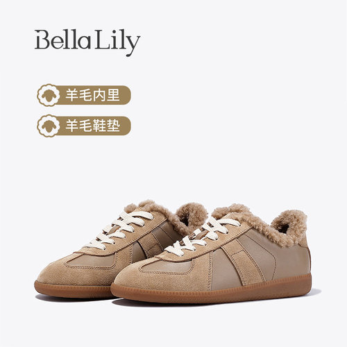 bellalily舒适平底加绒德训鞋