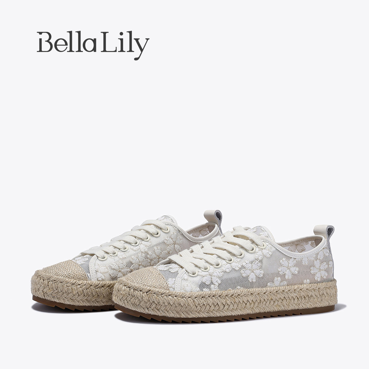 BellaLily夏季新款小众百搭蕾丝渔夫鞋女透气舒适板鞋休闲鞋