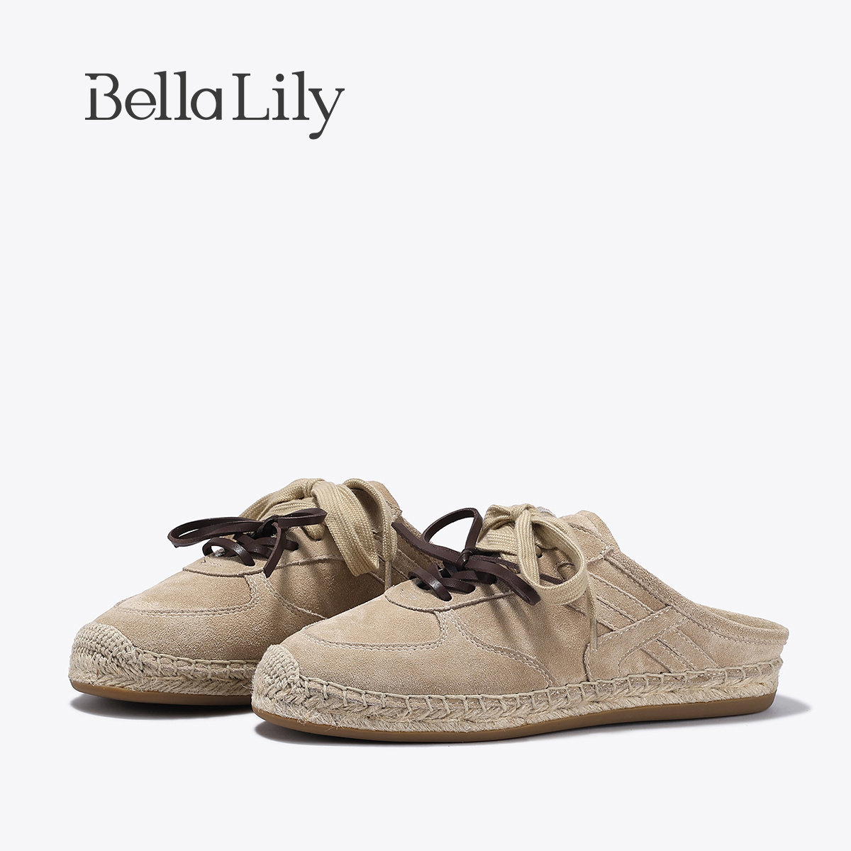 BellaLily2026春季新款一脚蹬半拖鞋女牛皮渔夫鞋平底外穿包头拖图片