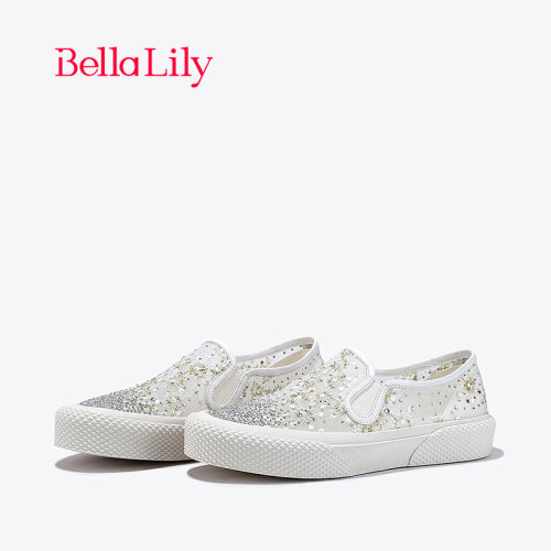 bellalily休闲平底水钻小白鞋