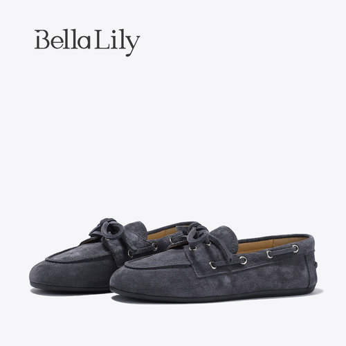 BellaLily新款复古英伦风乐福鞋软底一脚蹬女牛皮豆豆鞋
