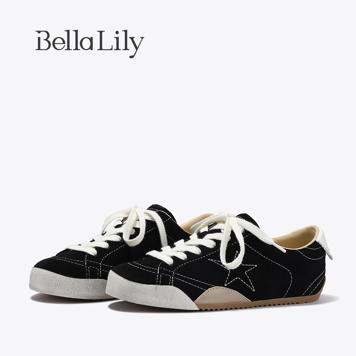 BellaLily2025夏季新款復(fù)古五角星星板鞋女做舊臟臟鞋小黑鞋潮鞋