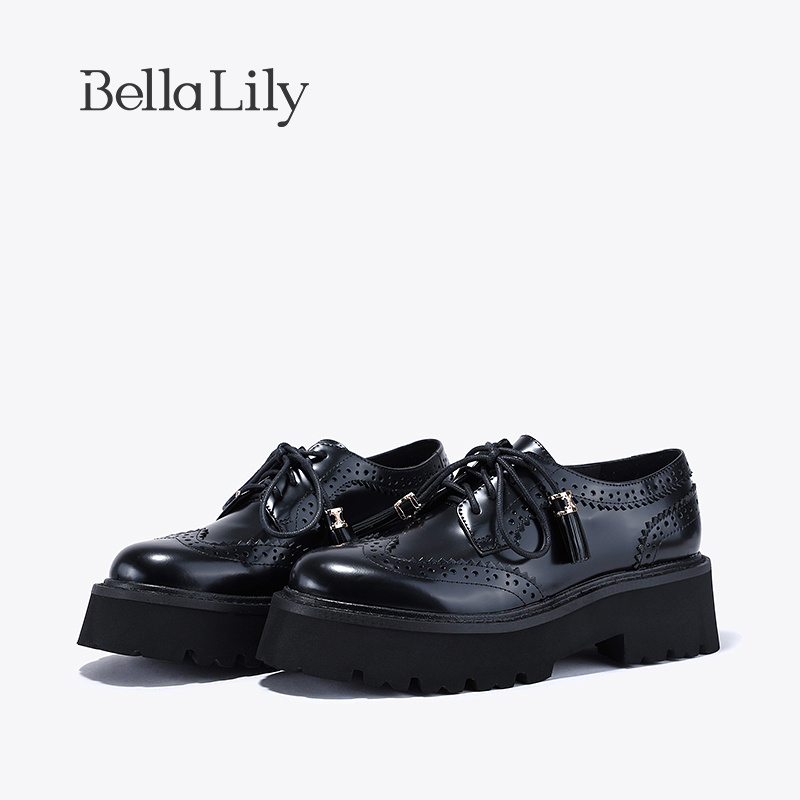 bellalily复古厚底增高布洛克鞋