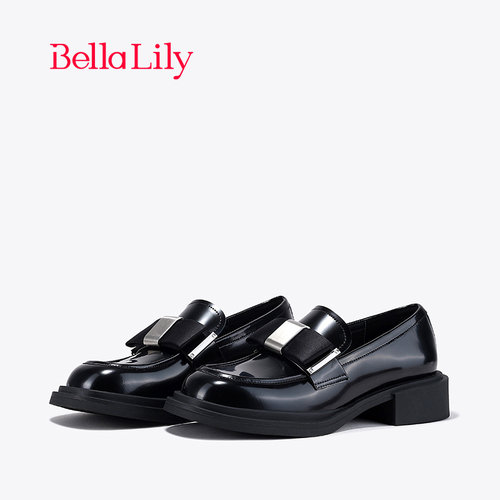 bellalily英伦小方跟牛皮乐福鞋