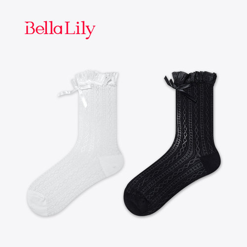 bellalily甜美镂空网纱透气棉袜