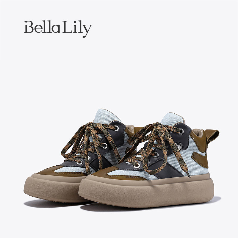 bellalily街头厚底拼色高帮鞋