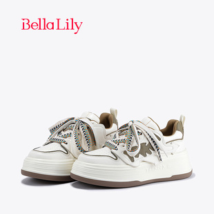 显瘦运动鞋 女街头风透气休闲鞋 牛皮厚底板鞋 BellaLily新款