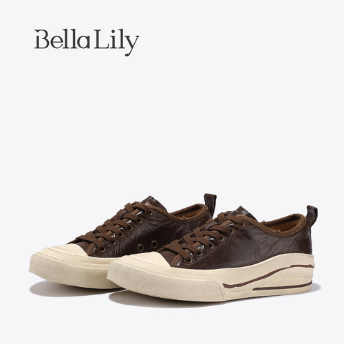 BellaLily2026秋季新款小众复古休闲板鞋百搭舒适平底鞋时尚潮鞋