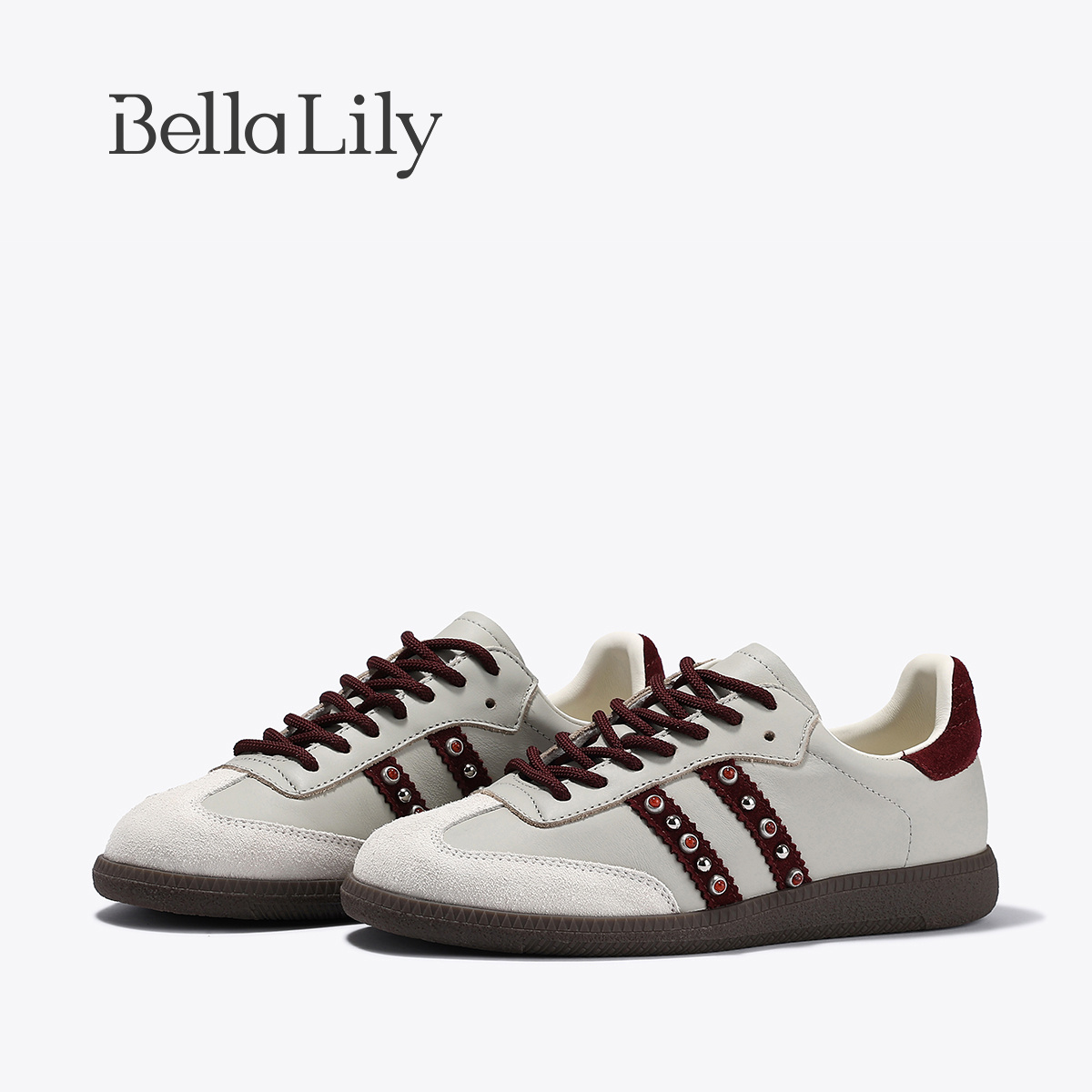 BellaLily2025秋季新款经典运动板鞋小众铆钉德训鞋牛皮运动鞋女