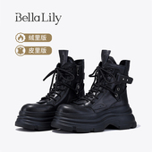 BellaLily新款 帅气增高马丁靴女舒适机车靴增高中筒靴子