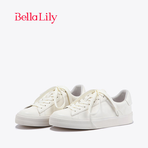 bellalily学院风平底牛皮小白鞋