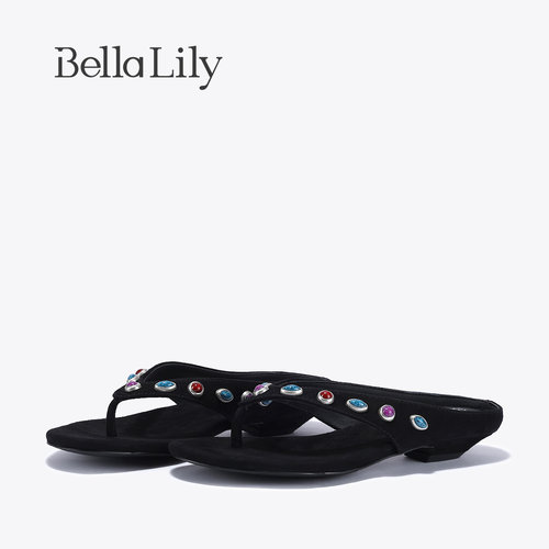 BellaLily2026夏季新款民族风铆钉夹脚拖鞋复古风软底沙滩拖鞋女