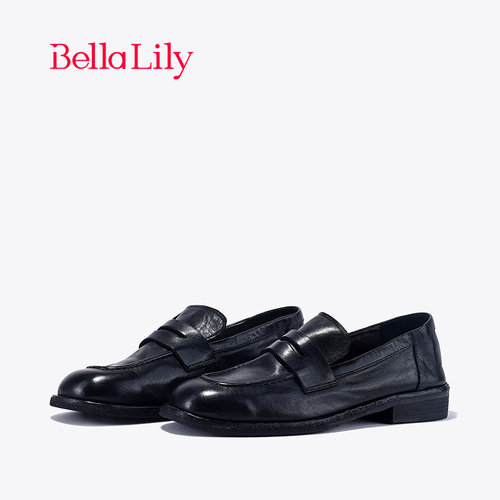 bellalily英伦小方跟牛皮乐福鞋