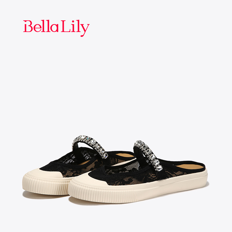 BellaLily2022年秋蕾丝水钻板鞋