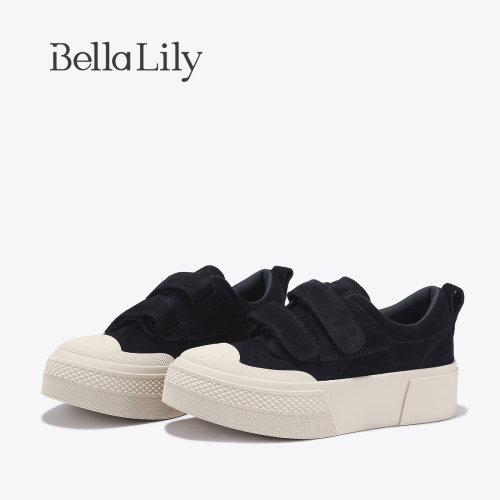 BellaLily2026秋季新款潮流魔术贴厚底板鞋学院风休闲鞋简约女鞋