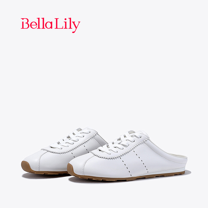 bellalily休闲平底白色包头拖鞋