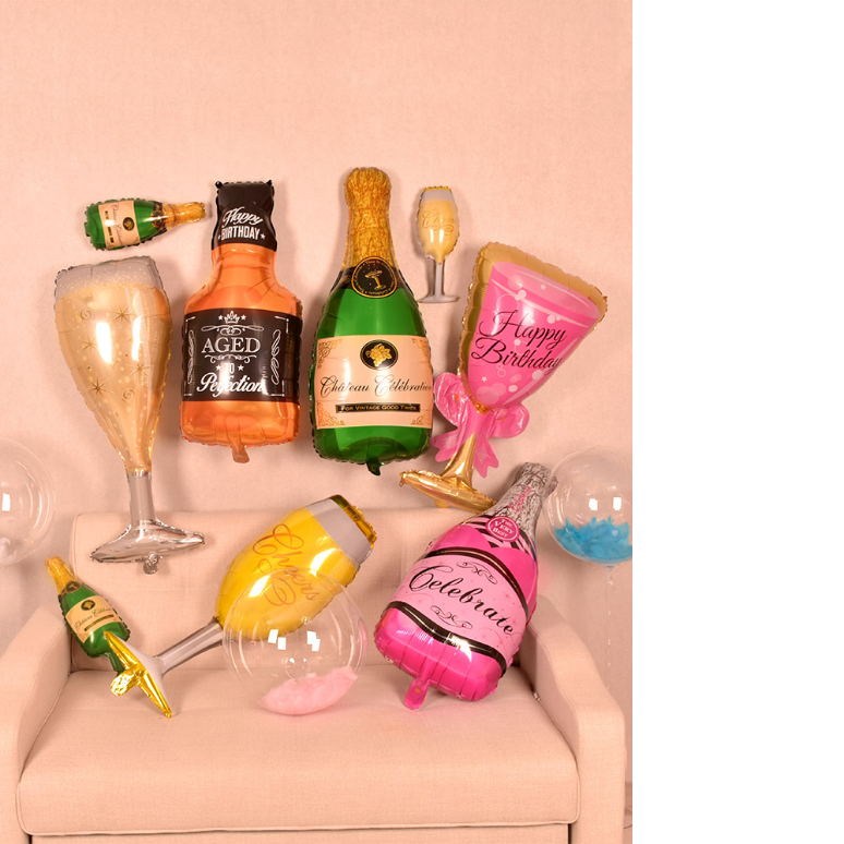 成人生日布置气球酒瓶酒杯主题派对聚会场景创意装饰用品铝膜气球