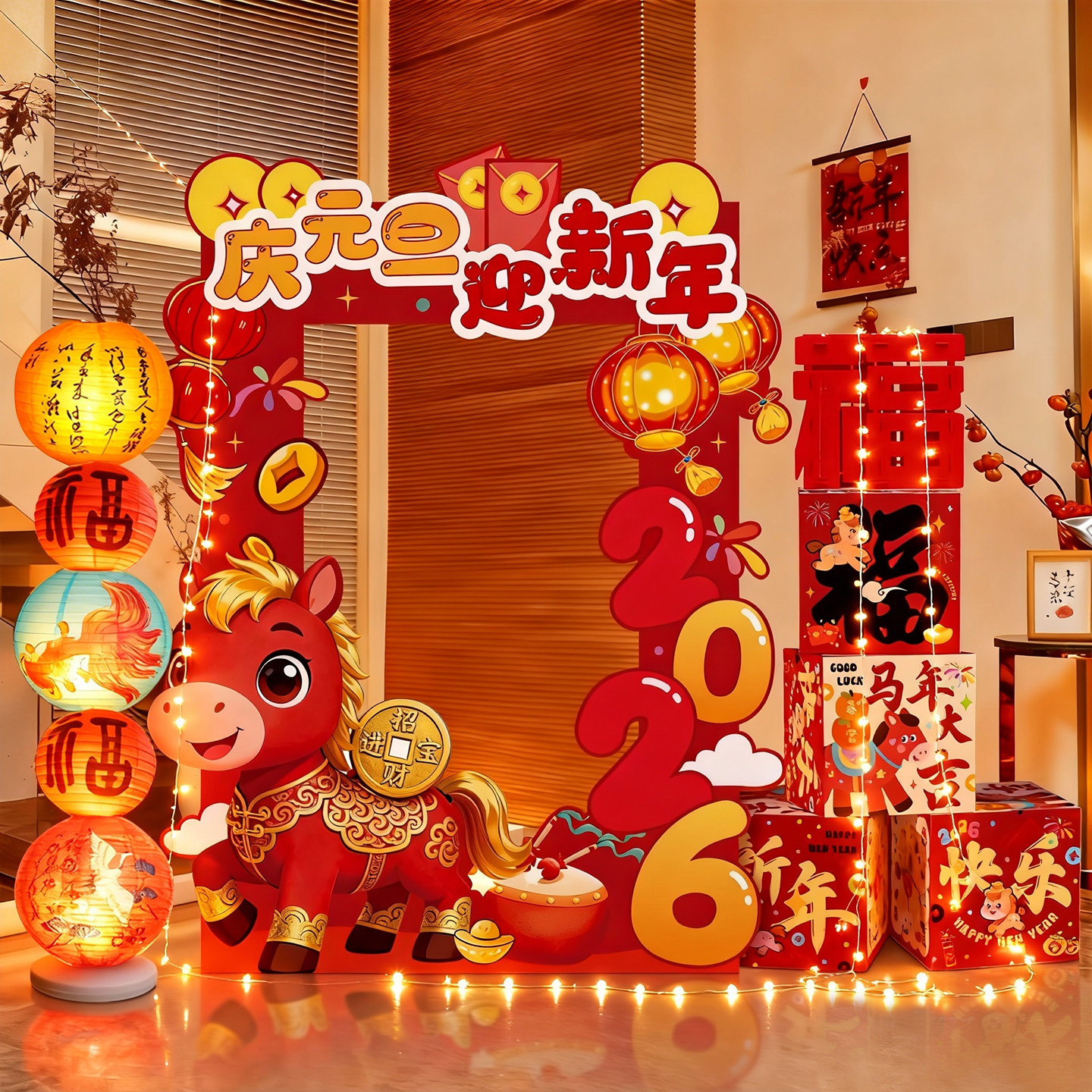 2026马新年春节元旦店铺幼儿园相框路牌摆件商场拍照氛围道具KT板,节庆用品/礼品,装扮布置套餐,淘宝优惠券,粉丝福利购,淘宝优惠卷