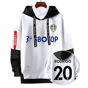 利兹联队服白玫瑰罗德里戈足球迷服假两件连帽卫衣男女外套球衣服