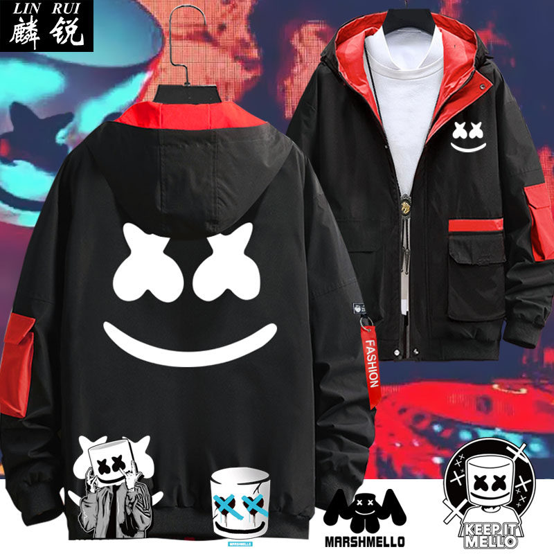 棉花糖DJ电音marshmello周边连帽夹克薄款男女外套加棉帽衫上衣服