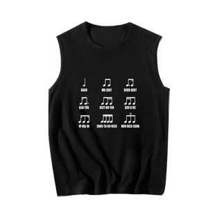字母音乐家作者插画五线谱音符无袖T恤衫男士学生纯棉背心上衣服