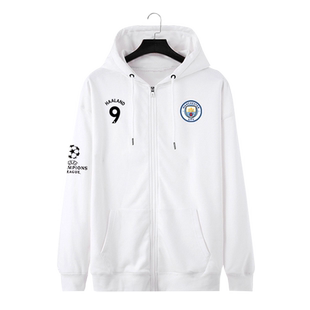 曼城队23-24赛季哈兰德罗德里足球衣服开衫卫衣男女拉链连帽外套