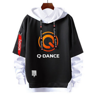 猎头者hardstyle Q-Dance电音DJ假两件连帽卫衣男女学生外套帽衫