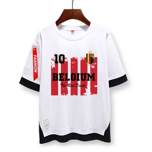 足球国家队训练服法国比利时墨西哥巴西假两件短袖t恤衫男5五分袖