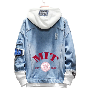 麻省理工大学校服美国大学校园文化纪念牛仔外套男女学生连帽夹克