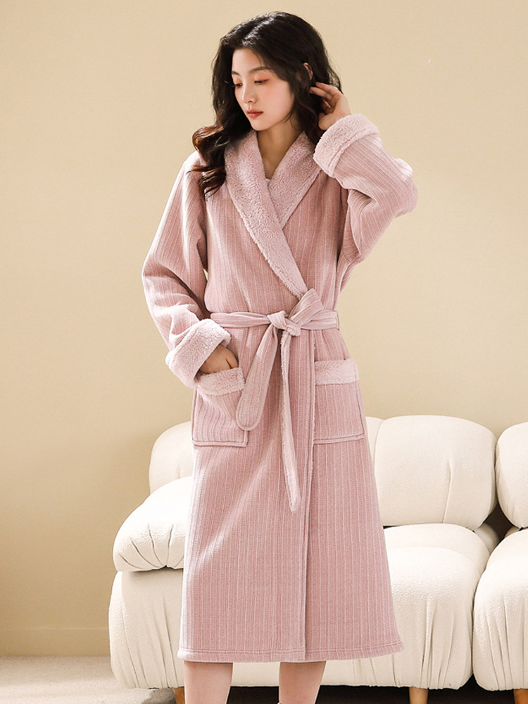 CHENILLE DRESSING GOWN WOMENS WINTER THICKENED FLANNEL BATHROBE WOMENS LONG LUXURY YUKATA CORAL VELVET LARGE SIZE PLUSH PAJAMAS