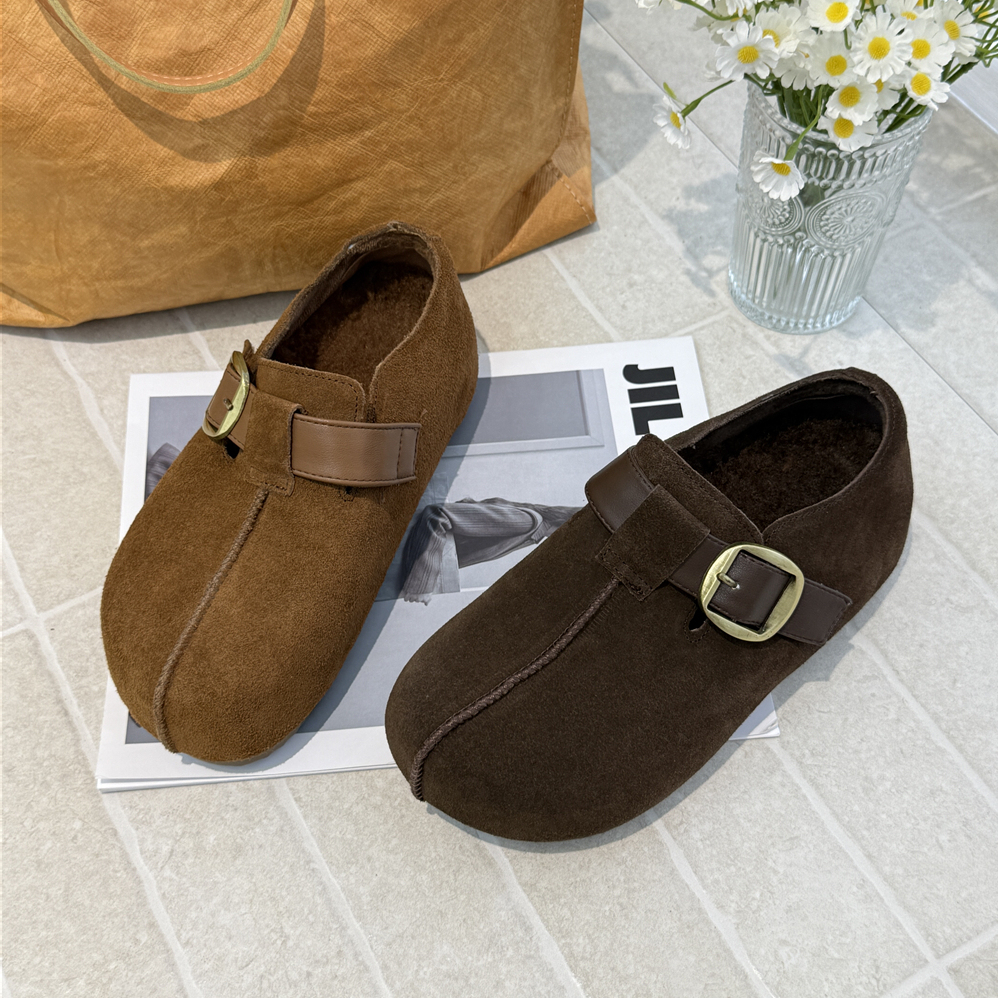 TATAFOCUS~魔术贴4厘米2025冬款一脚蹬反绒皮勃肯鞋加绒棉鞋89-30