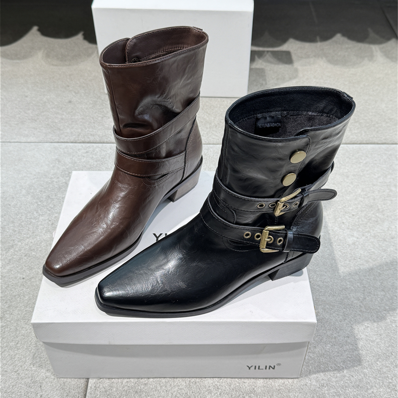 以琳2025新舒适皮带扣骑士靴