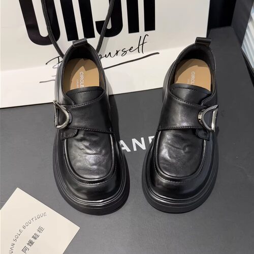 圆典女鞋~2026春舒适厚底真皮百搭浅口小皮鞋一脚蹬乐福鞋22-280