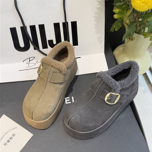百搭松糕底25 圆典 保暖懒人鞋 2025冬季 608 加绒磨砂皮厚底勃肯鞋
