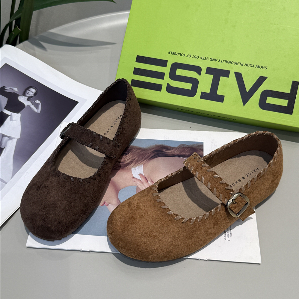 拍色~甜美2025新款复古风浅口一脚蹬单鞋女平底玛丽珍鞋丑萌女602