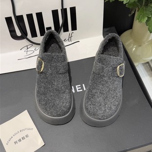 加绒棉鞋 YD269 厚底毛呢勃肯鞋 保暖厚跟鞋 203 女金属扣乐福鞋 圆典