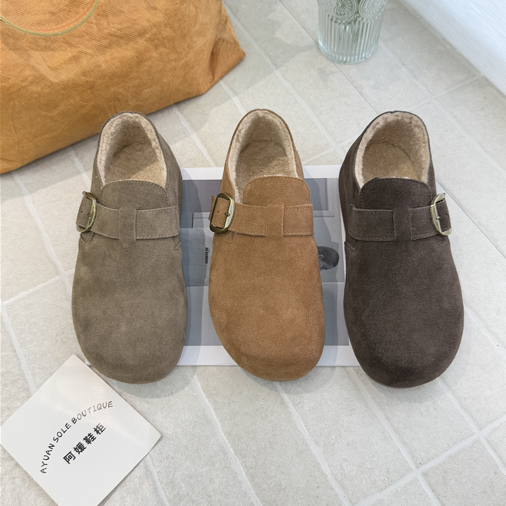 TATAFOCUS~加绒全包小土豆勃肯鞋平底3厘米2025冬反绒皮5502-13