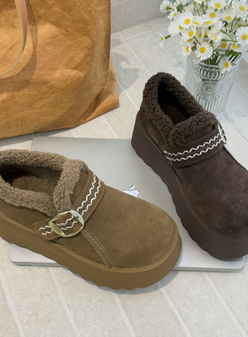 TATAFOCUS~魔术贴6厘米2025冬季一脚蹬反绒皮勃肯鞋加绒棉鞋520-1