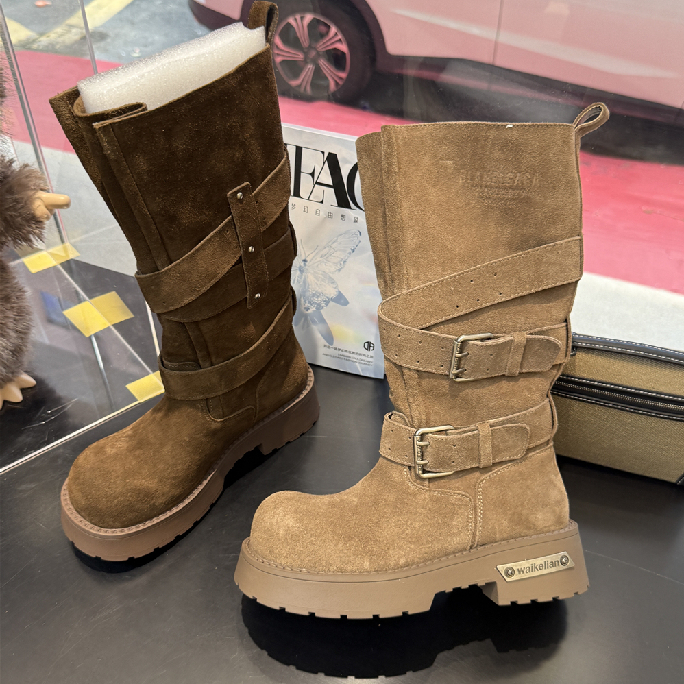 西部牛仔靴~蝶澳2025磨砂皮长靴套筒时装靴厚底高筒骑士靴69H1357