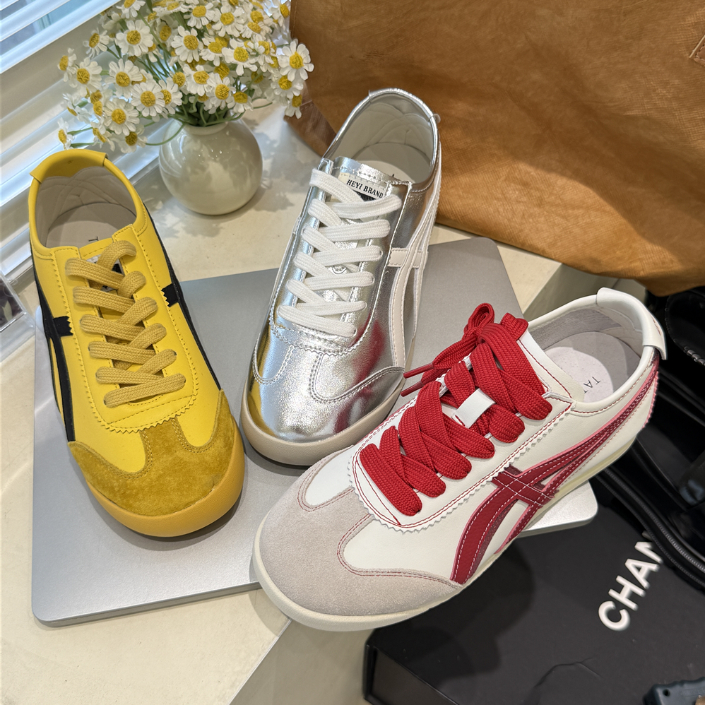 TATAFOCUS~真皮拼色阿甘鞋女2025春休闲运动鞋百搭舒适德训鞋33-6