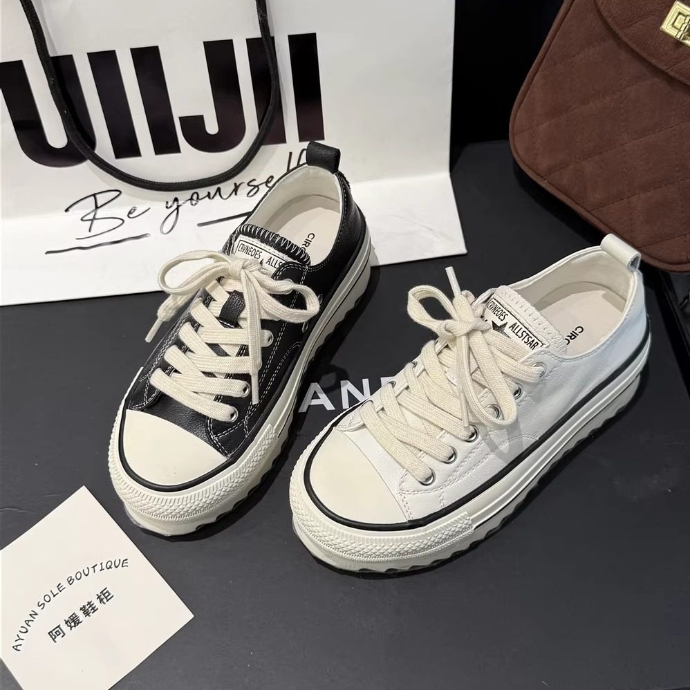 圆典~休闲风学生真皮厚底小白鞋女圆头百搭增高板鞋2026春YD888-5,女鞋,时尚休闲鞋,淘宝优惠券,粉丝福利购,淘宝优惠卷