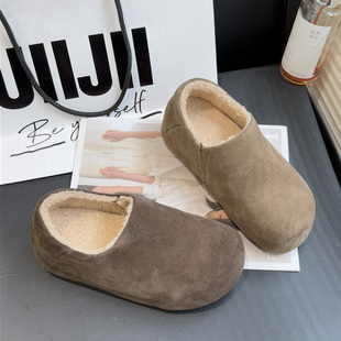 厚底4厘米2025冬季 288 款 加绒棉鞋 一脚蹬反绒皮简约勃肯鞋 圆典