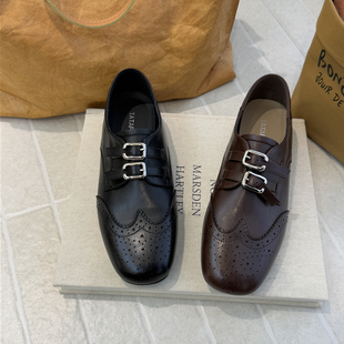 森女公主乐福鞋 复古布洛克鞋 单鞋 190 2025春小皮鞋 TATAFOCUS